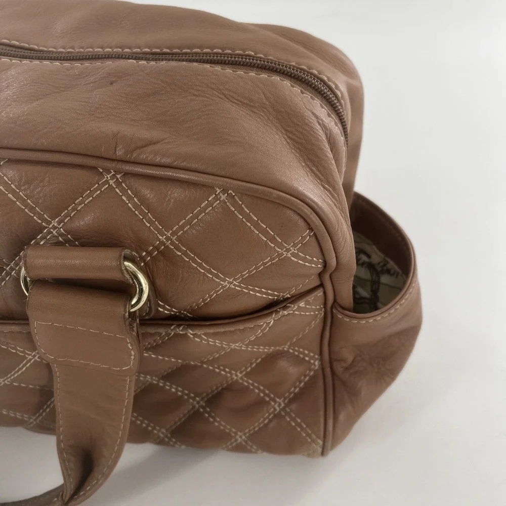 Barr + Barr New York Leather Quilted Satchel Crossbody‎ Tan Camel Bag Purse